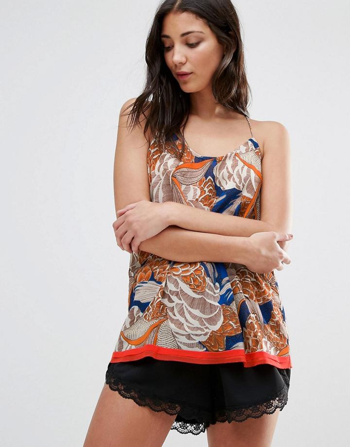 Traffic People Racer Back Leaf Print Cami Tank - Orange