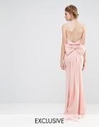 Jarlo Wedding Overlay Maxi Dress With Fishtail And Oversized Bow Back - Pale Pink