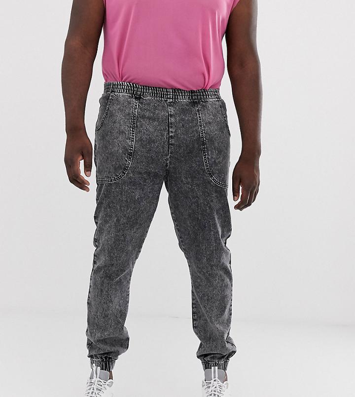 Asos Design Plus Slim Jogger Jeans In Acid Wash Black - Black