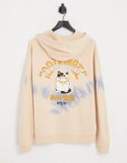 Asos Design Oversized Hoodie In Beige Tie Dye With Back Fortunate Cat Print-multi