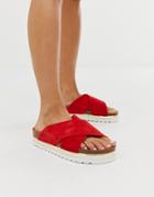 Vero Moda Leather Cross Strap Sandals-red