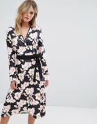 Liquorish Floral Wrap Midi Dress-multi