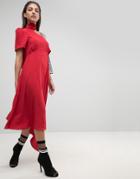 Asos Midi Dress With Taping Detail - Red