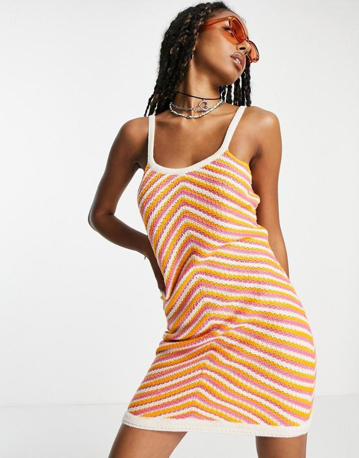 Noisy May Crochet Mini Dress In Multi Stripe