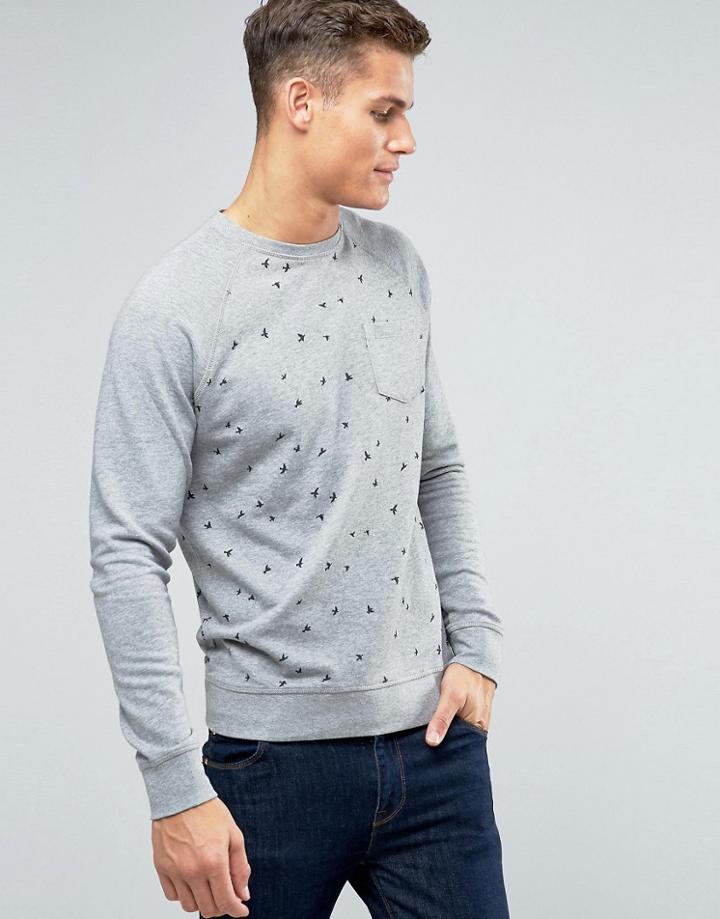 Esprit Sweat With Raglan Sleeve And All Over Print Detail - Gray