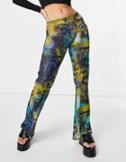 Jaded London High Waisted Flare Pants In Abstract Mesh - Part Of A Set-multi