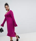 Asos Curve Midi Tea Dress With Frill Cuff - Purple