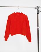 Only Large Knit Sweater In Orange-red