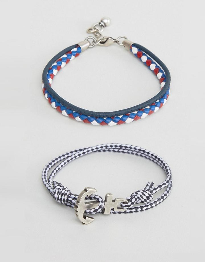 Asos Nautical Bracelet Set In Navy - Navy