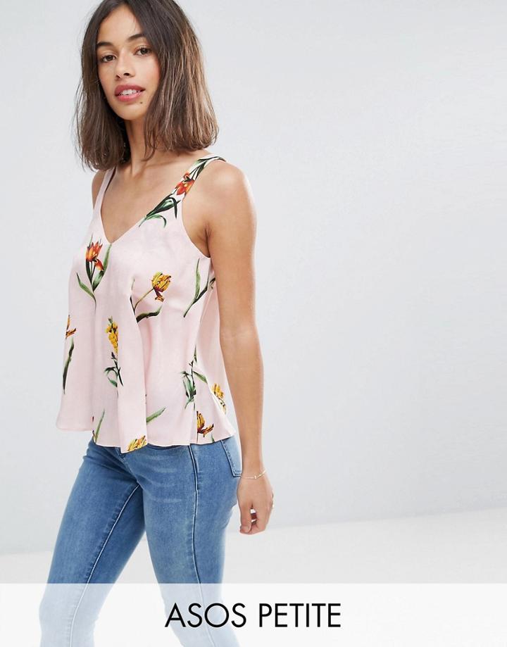 Asos Petite Swing Satin Cami In Pretty Floral - Multi