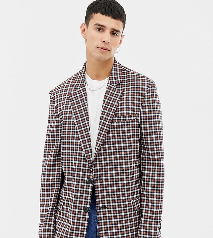 Collusion Double Breasted Blazer In Micro Check-blue