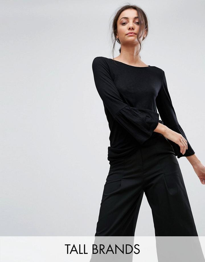 Y.a.s Tall Slub Ruffle Front Jersey Top - Black