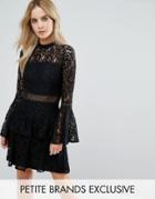 John Zack Petite All Over Premium Lace Top Tiered Prom Mini Dress - Black