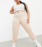 Public Desire Curve Motif Waffle Textured Sweatpants In Beige-neutral