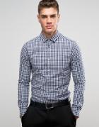 Asos Skinny Gingham Check Shirt In Navy - Navy