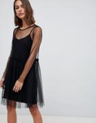 Minimum Mesh Overlayer Skater Dress - Black
