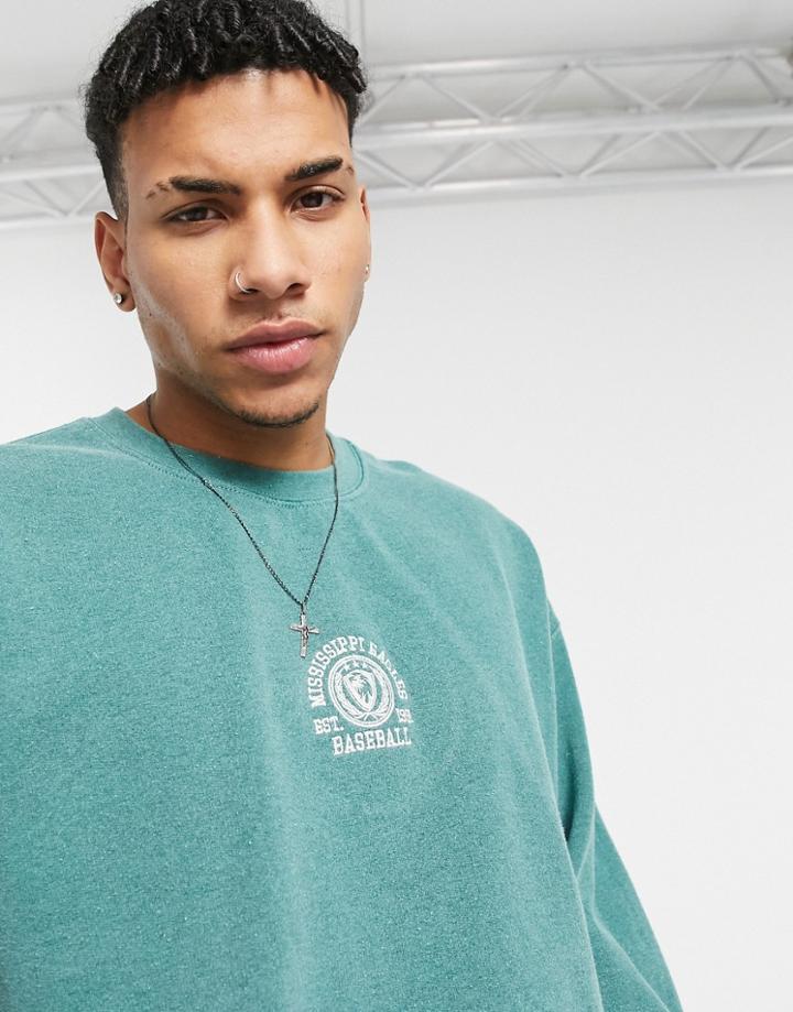 Topman Overdye Varsity Sweatshirt In Green