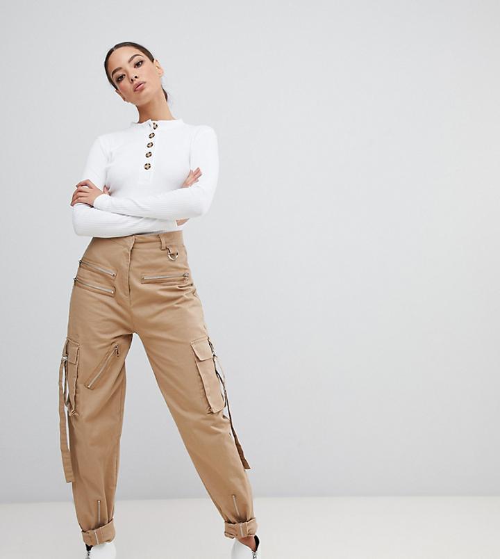 Missguided X Fanny Lyckman Cargo Zip Utility Pant In Camel - Brown
