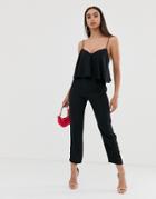 Asos Design Cami Jumpsuit With Double Layer And Peg Leg-black