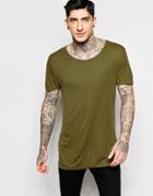 Asos Longline Muscle T-shirt With Scoop Neck In Rib In Green - Weed