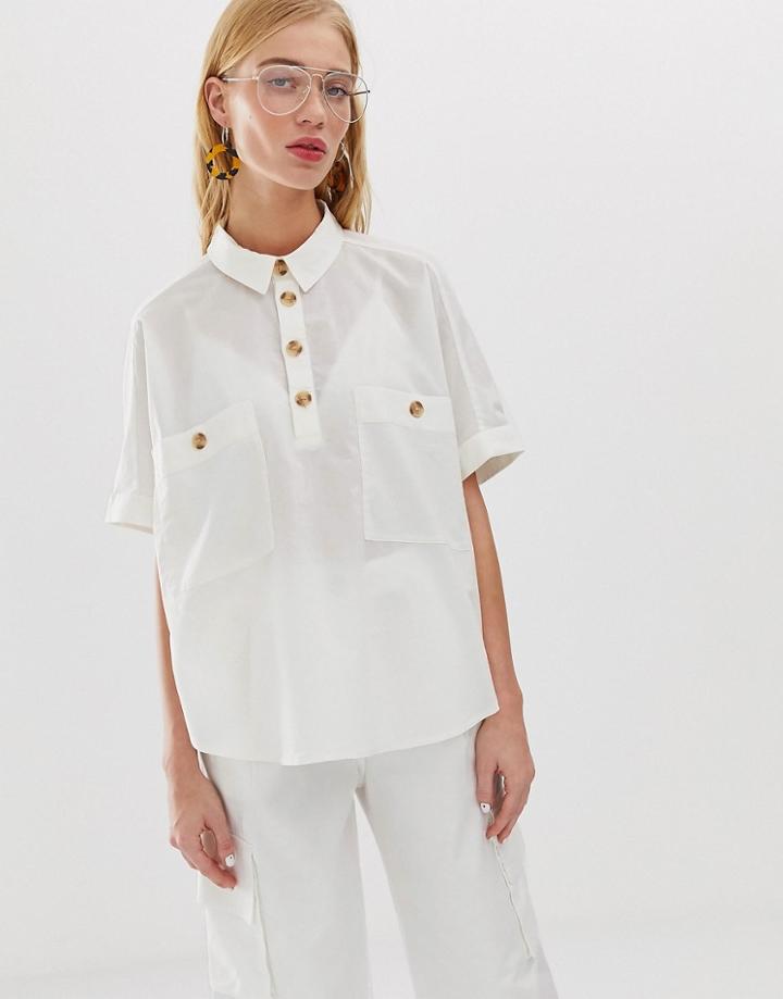 Monki Oversized Blouse With Pockets In Off White - White