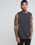 Asos Sleeveless T-shirt With Extreme Dropped Armhole In Washed Black - Black