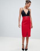 Vesper Midi Skirt With Buckle Detail - Red