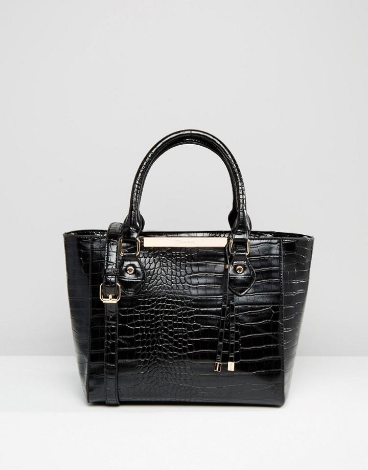 Dune Mock Croc Tote Bag - Black