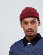 Asos Design Mini Fisherman Beanie In Burgundy - Red