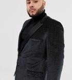 Asos Design Plus Skinny Tuxedo Blazer In Black Velvet With Glitter Stripe - Black
