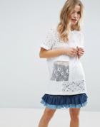 Asos T-shirt In Oversized Fit With Cutabout Lace - White