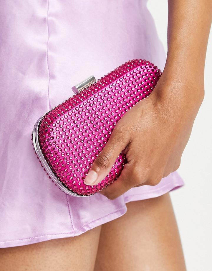 True Decadence Embellished Crystal Clutch Bag In Hot Pink