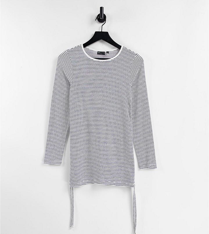 Asos Design Maternity Long Sleeve Ruched Side T-shirt In Stripe-multi