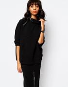 Monki Ribbed Sweat With Zip Detail - Black