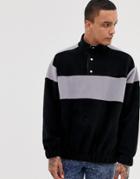 Asos Design Oversized Sweatshirt In Fleece With Popper Neck And Color Block Panels In Black - Black