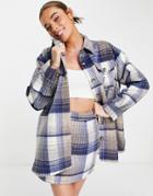 In The Style X Lorna Luxe Quilted Oversized Check Shirt Set In Blue Multi