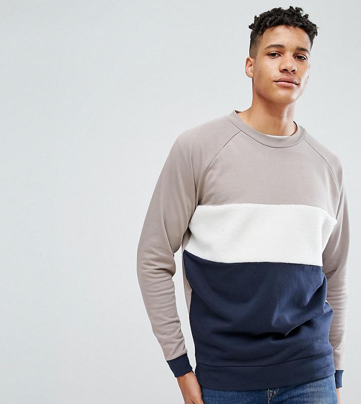 Asos Tall Oversized Sweatshirt With Borg Panelling - Beige