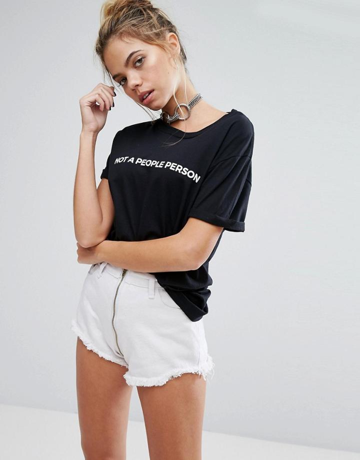 Adolescent Clothing Boyfriend T-shirt With Not A People Person Slogan - Black