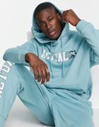 Asos Actual Oversized Hoodie With Graphic Logo Print In Blue - Part Of A Set