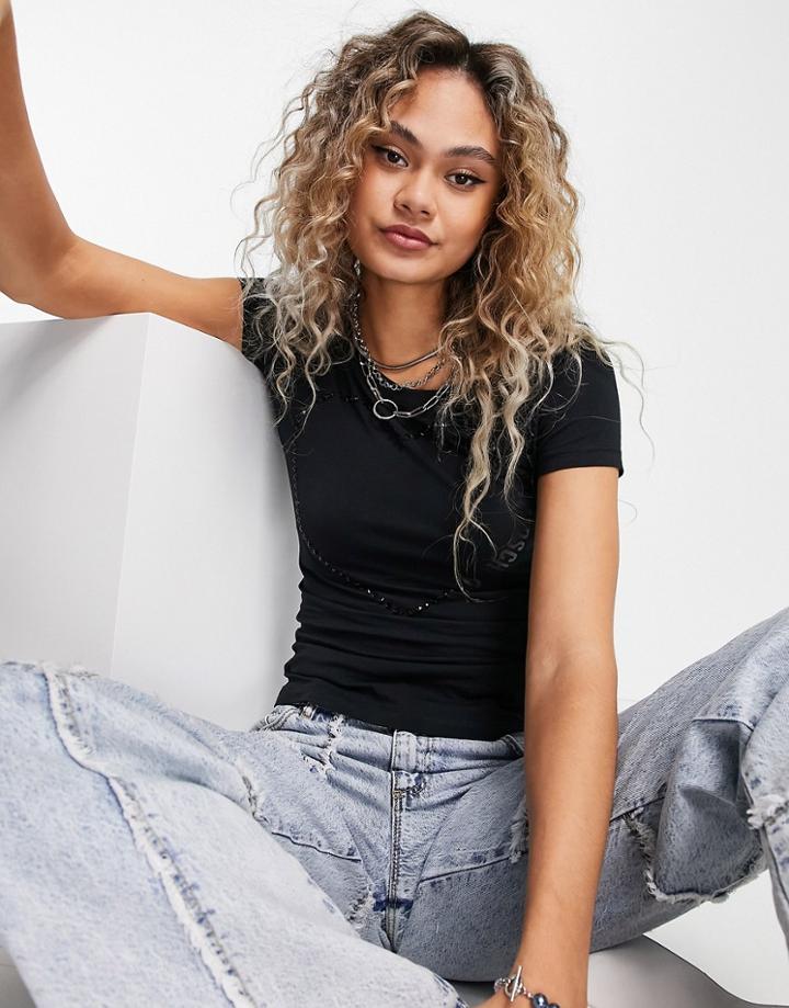 Love Moschino Heart Logo T-shirt In Black