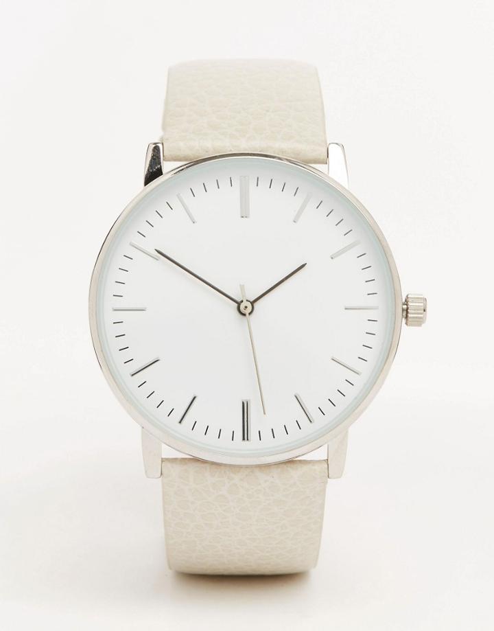 Asos Premium Leather Watch - Cream