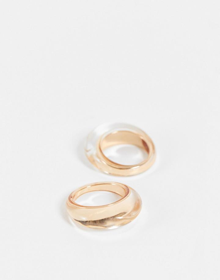 Asos Design 2-pack Domed Plastic Rings In Gold