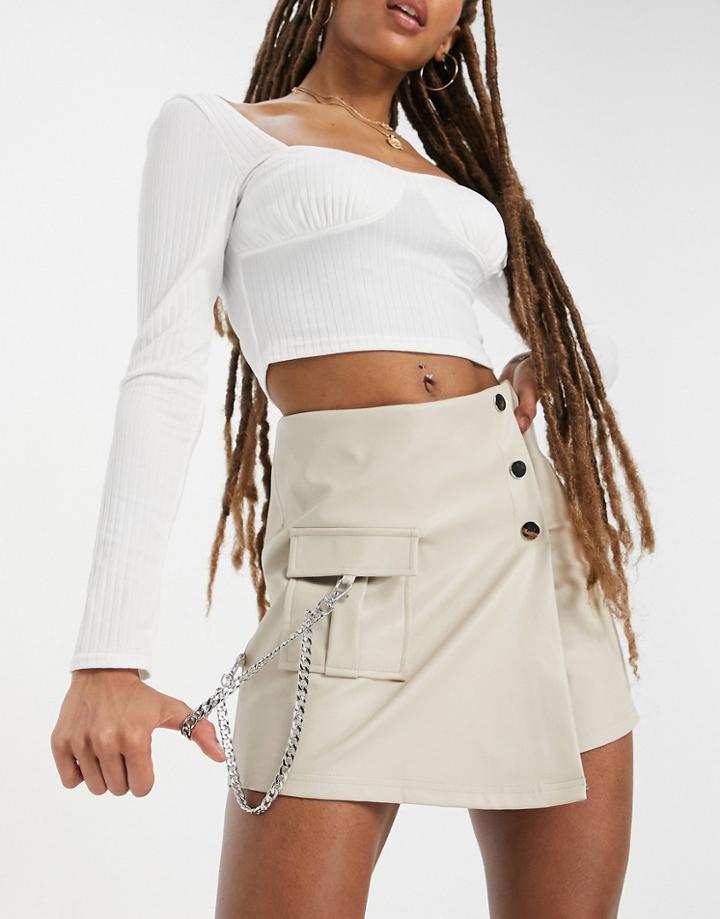The Couture Club Asymmetric Buckle Detail Mini Skirt In White