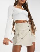 The Couture Club Asymmetric Buckle Detail Mini Skirt In White