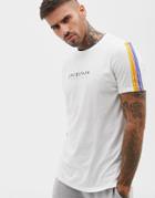 Asos Design T-shirt With Sleeve Stripe And Slogan Print-white