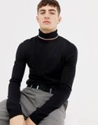 Collusion Muscle Fit Roll Neck Sweater In Black - Black
