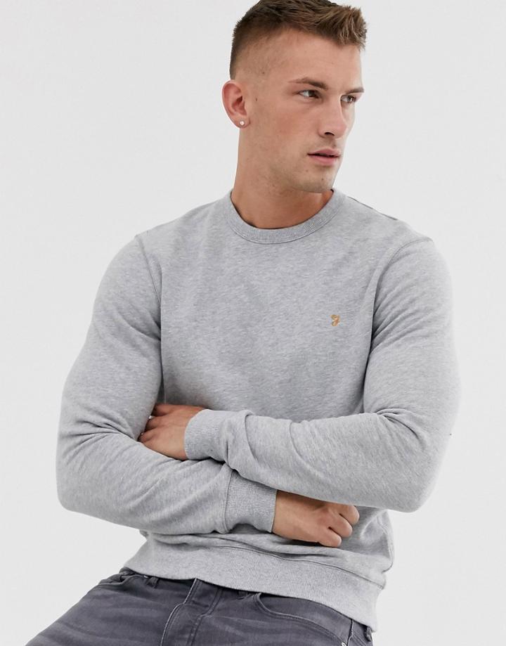 Farah Tim Crew Neck Sweat In Light Gray Marl