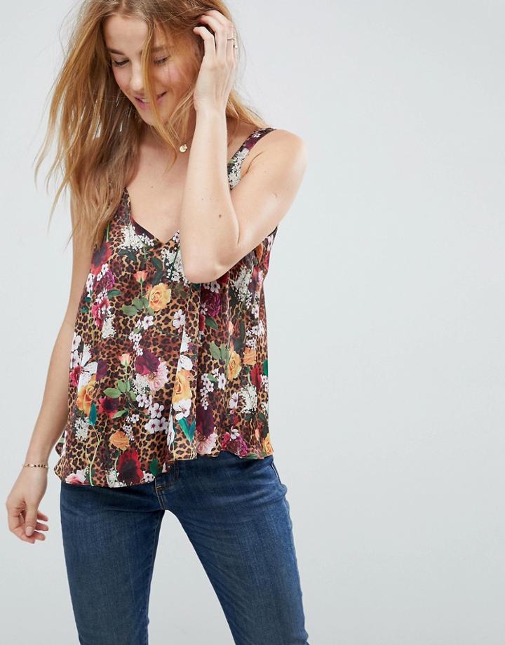 Asos Swing Cami In Animal Floral - Multi