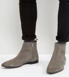 Asos Wide Fit Chelsea Boots In Gray Suede With Pointed Toe And Zips - Gray