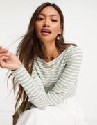 Asos Design Long Sleeve Striped T-shirt In Sage-green